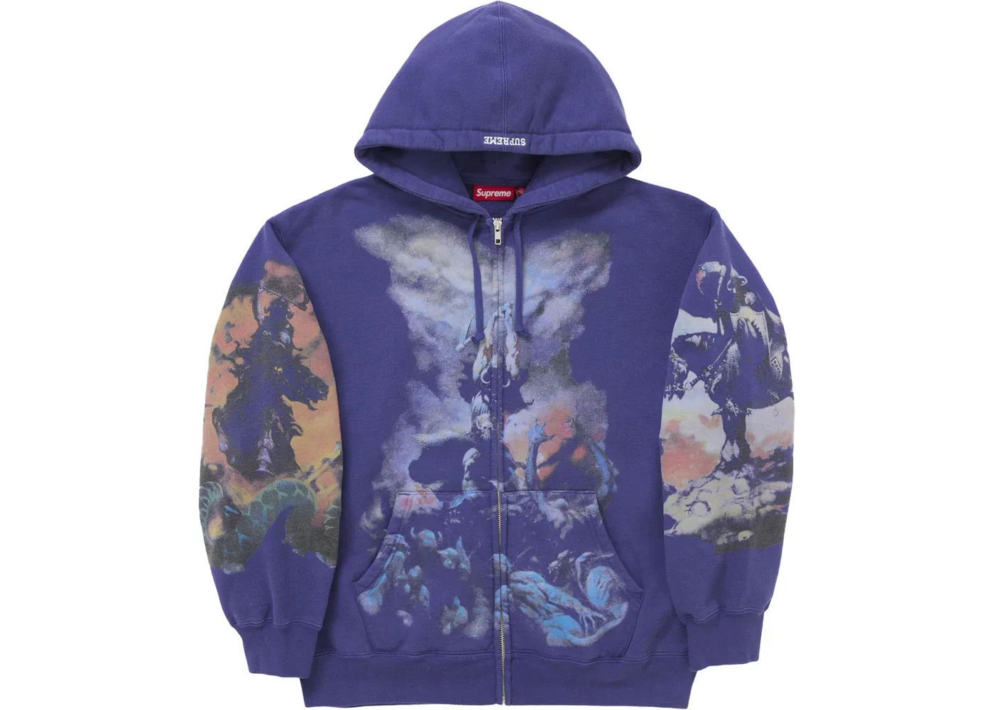 Мужская худи на молнии с принтом Frazetta Supreme, Washed Navy