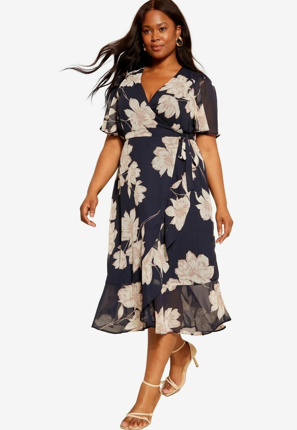 

Дневное платье FLUTTER SLEEVE WRAP REGULAR FIT Curves Like These, синий