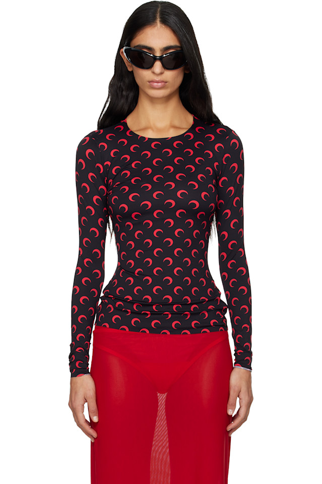 

Marine Serre Черная футболка из переработанной ткани с рисунком "лунный джерси", облегающая фигуру