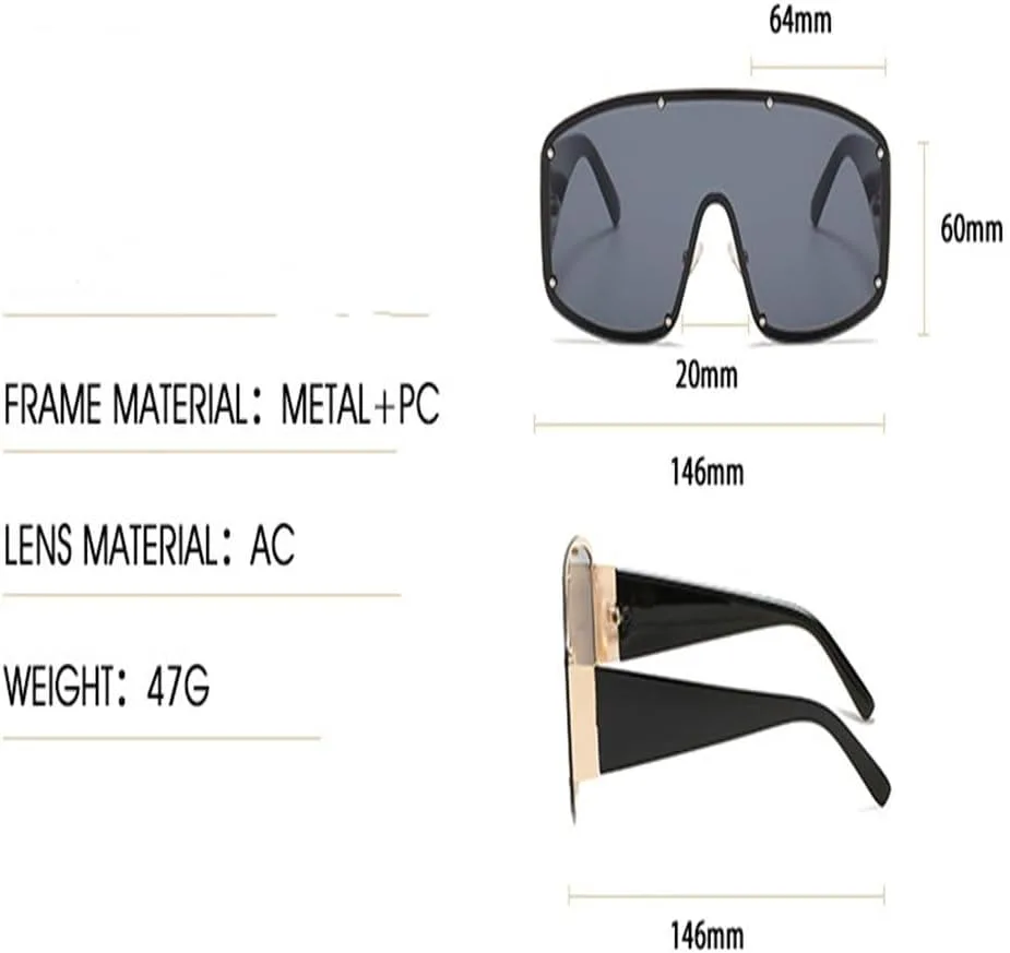 

Модные солнцезащитные очки большого размера без оправы, цельные, женские, мужские, с заклепками, винтажные, с защитой от УФ-излучения UV400 TYUVIVO, Orange