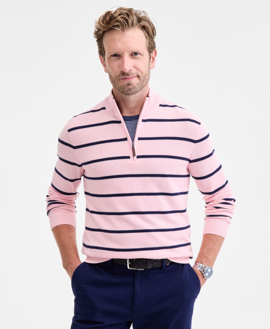 

Мужской свитер на молнии до середины груди, эксклюзивно для Macy's Club Room, Cupid Blush Chris Stripe