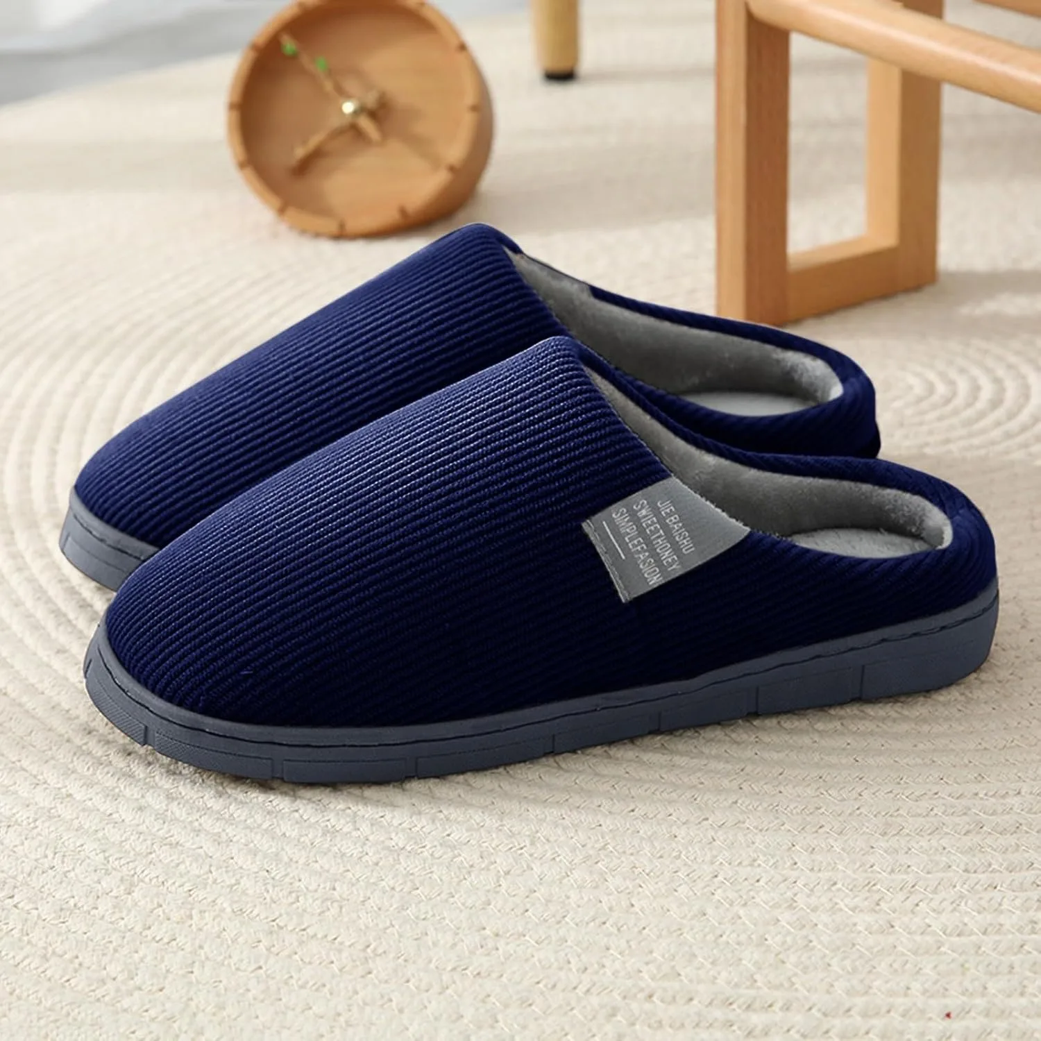Мужские мягкие тапочки Generisch 43 Hat Shoes Летние домашние тапочки Зимняя обувь Уютные войлочные войлочные тапочки Тапочки для отдыха, темно-синий — фото 2
