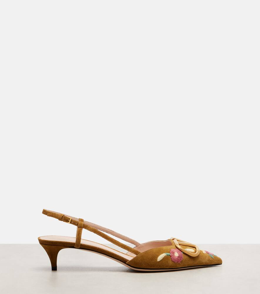 Туфли-лодочки VLogo 40 с вышивкой из замши на ремешке Valentino Garavani, Havana Beige/Multicolor — фото 4