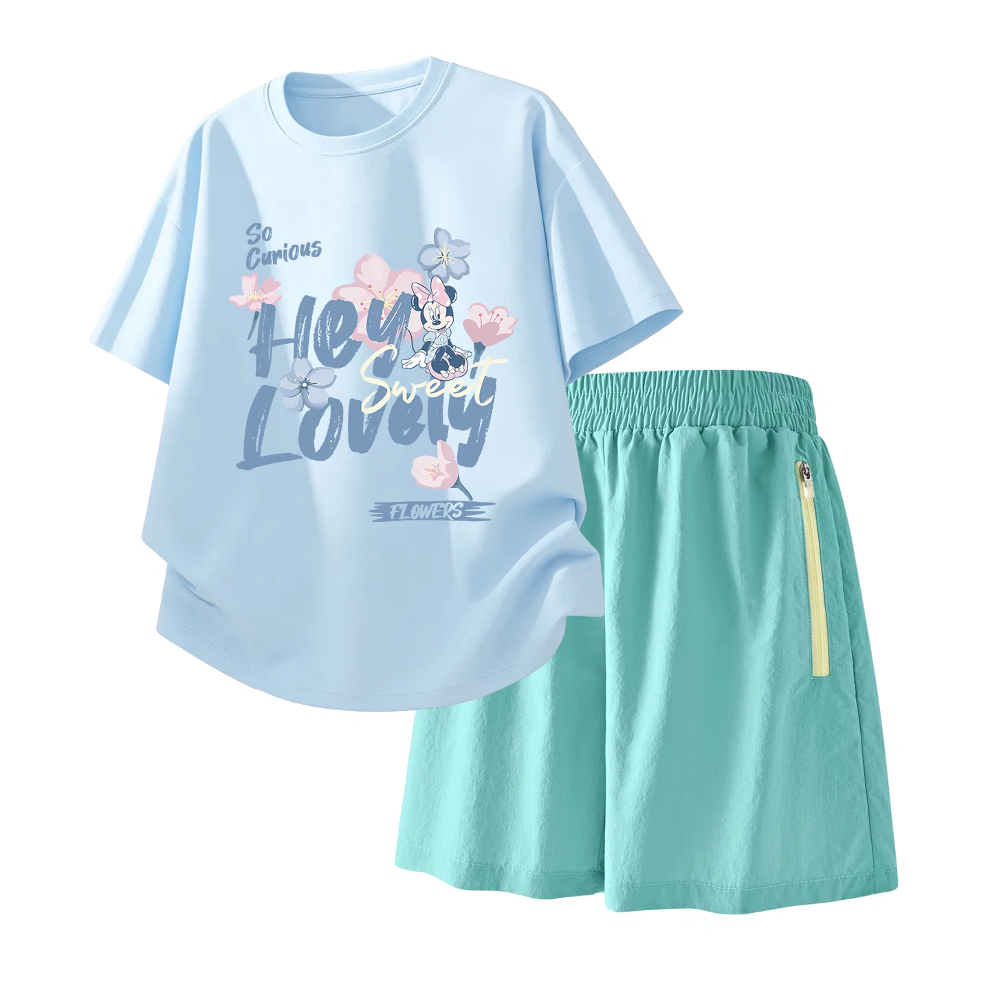 Детский спортивный костюм Casual Sportswear 2 Piece Set Disney, Di Fensheng Flower Cheese Yellow+Solid Color Camellia Green — фото 3