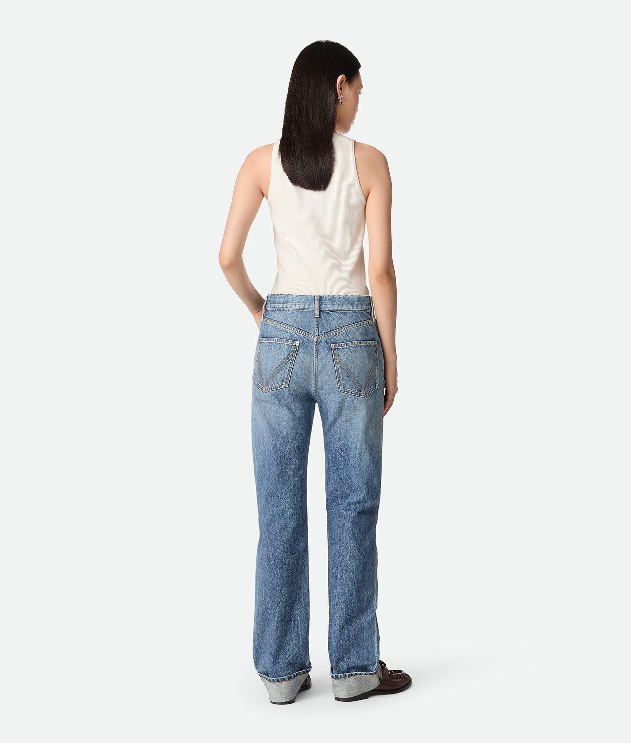 Vintage indigo straight jeans BOTTEGA VENETA, средне-синий — фото 3
