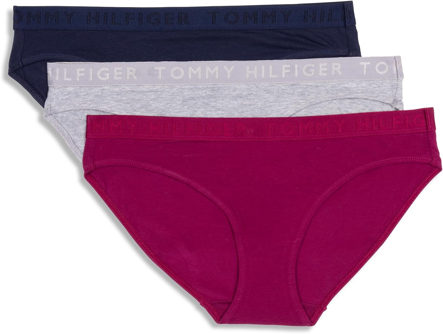 

Женское хлопковое бикини-белье Tommy Hilfiger с эластичным поясом, 3 пары, Italian Wine/Heather Grey/Sky Captain