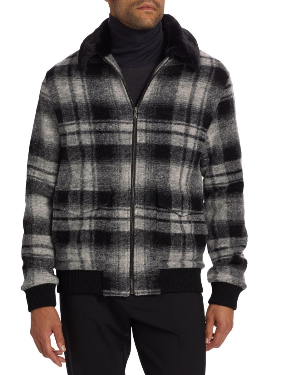 

Приталенная куртка-бомбер в клетку Shadow Plaid Saks Fifth Avenue, черный