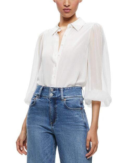 

Блузка с рукавами Roanne Blouson Alice and Olivia, цвет Ivory/Cream