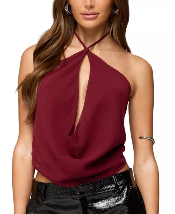 

Шифоновый топ с открытой спиной и воротником-хомутом Edikted, красный