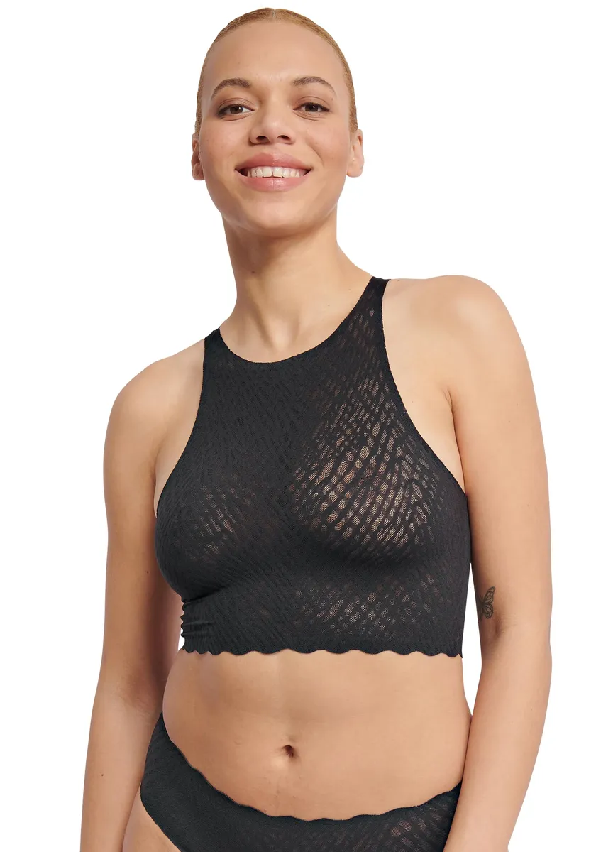 

Кружевная рубашка sloggi "ZERO Feel Bliss Crop Top", бесшовная с кружевным эффектом, жаккардовый узор, черный