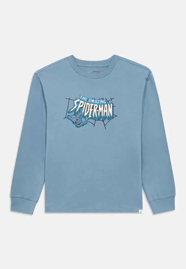 Детская футболка с длинными рукавами и свободным кроем, с принтом marvel. Gap, Blue-Grey