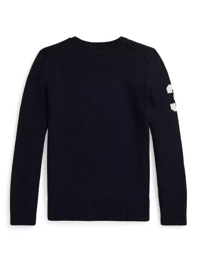 Детский хлопковый джемпер с круглым вырезом и логотипом медведя Ralph Lauren — фото 2