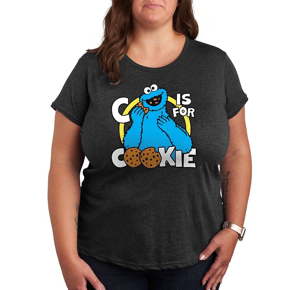 

Футболка Plus с рисунком Cookie Monster «Улица Сезам» Licensed Character, цвет Heather Charcoal