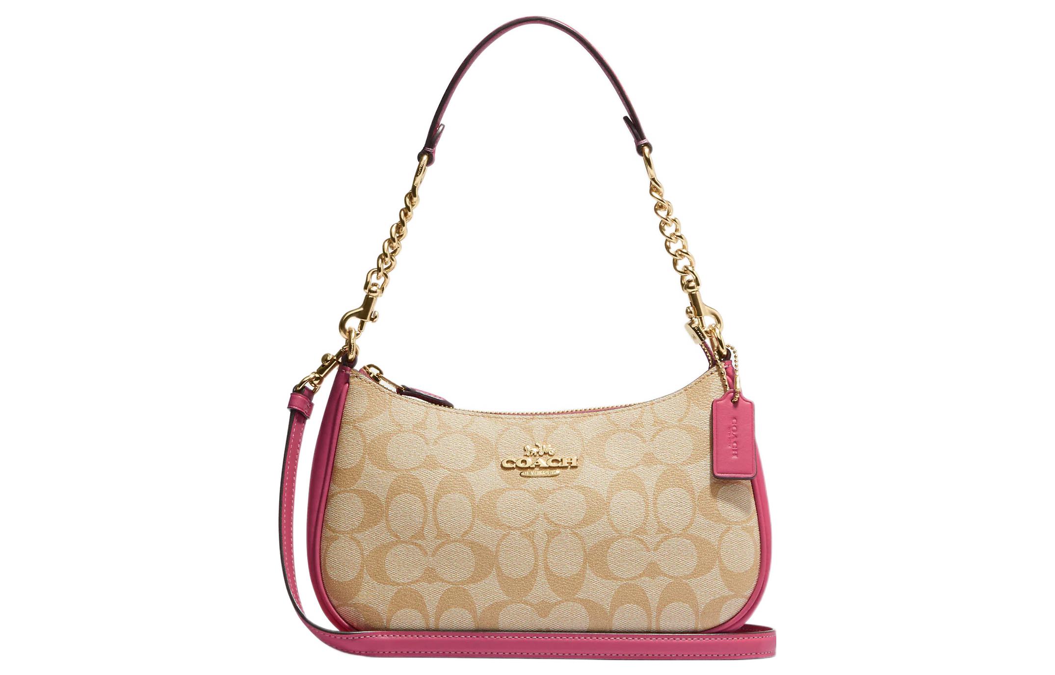 

Coach Сумка Teri из канваса с кожаной отделкой, наплечная сумка, сумка-седло, сумка через плечо, средний размер, женская, коричнево-розовая