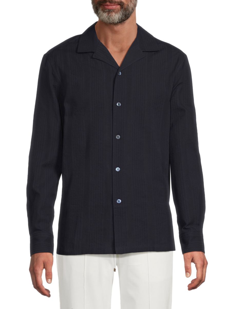 

Рубашка с длинным рукавом и воротником-стойкой Easy-Fit Brunello Cucinelli, темно-синий