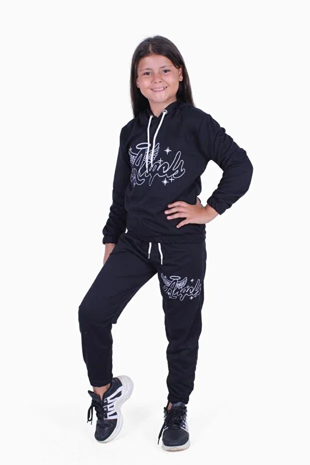 Детский комплект спортивных костюмов для девочек с принтом Fyk Collection, Black-Gray — фото 2