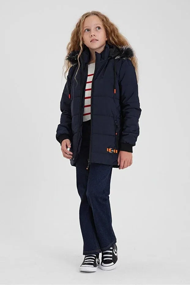 Детское пальто для девочек с длинным рукавом Basics Sivaist, Navy Blue — фото 3