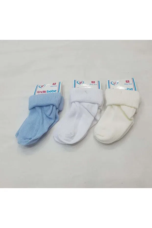 Детские носки для новорожденных хлопковые набор 3 пары Berkay, Blue Cream White