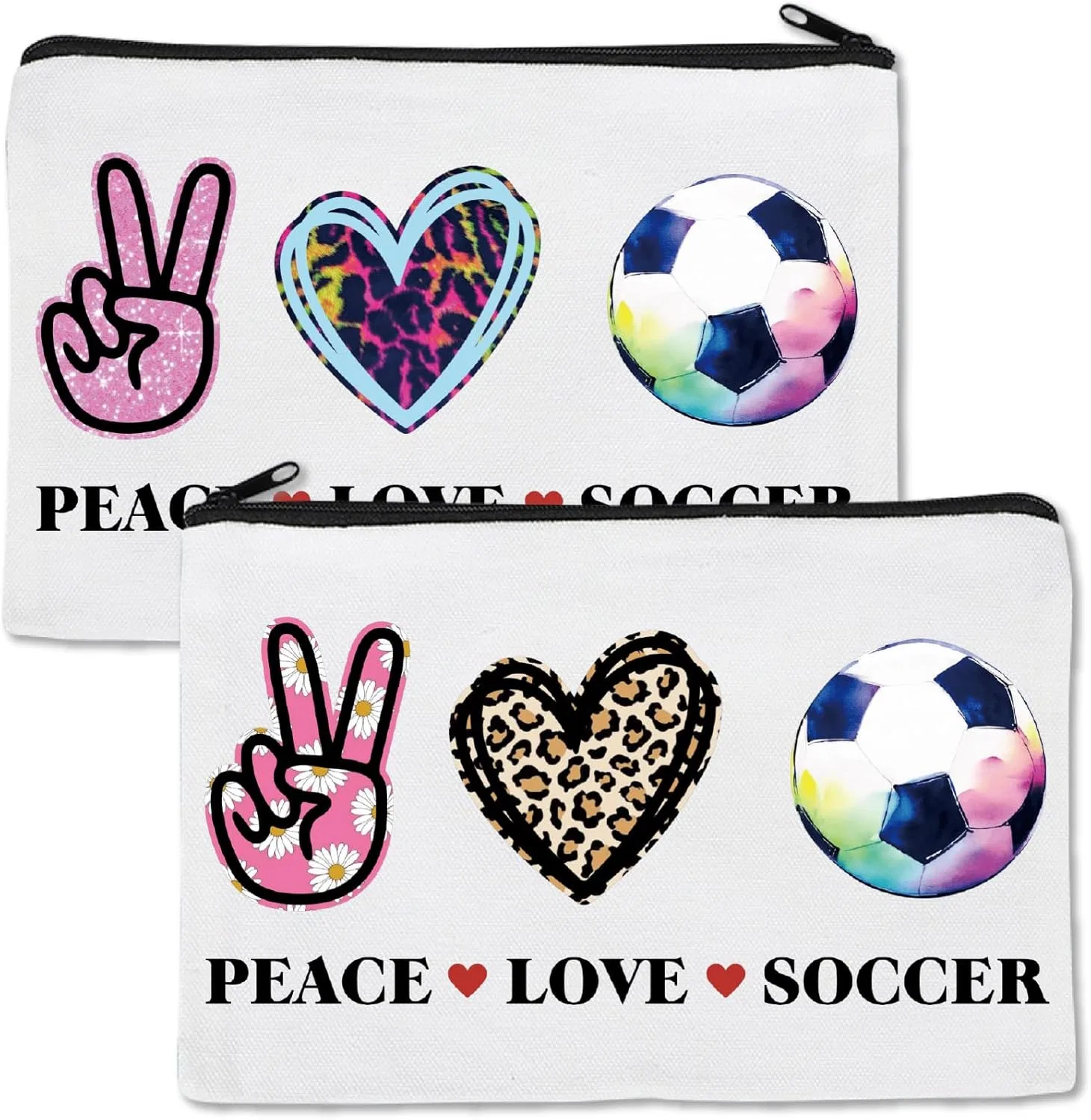 Косметичка футбольная CREATCABIN, 25x18 см, поликоттон, Peace Love Soccer