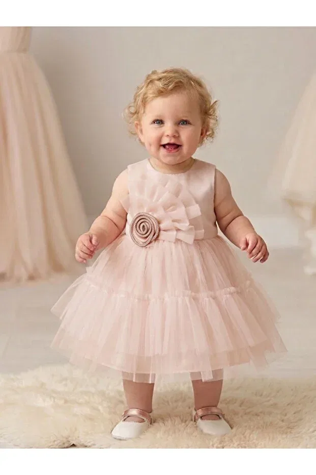 Детское платье для девочек с принтом Pri̇Ncess candy rose-detail evening dress Ugly Duck, Powder
