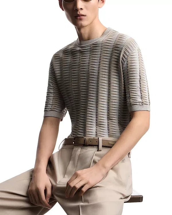 Мужской свитер с коротким рукавом с полосатым принтом Emporio Armani, Vintage Khaki — фото 3