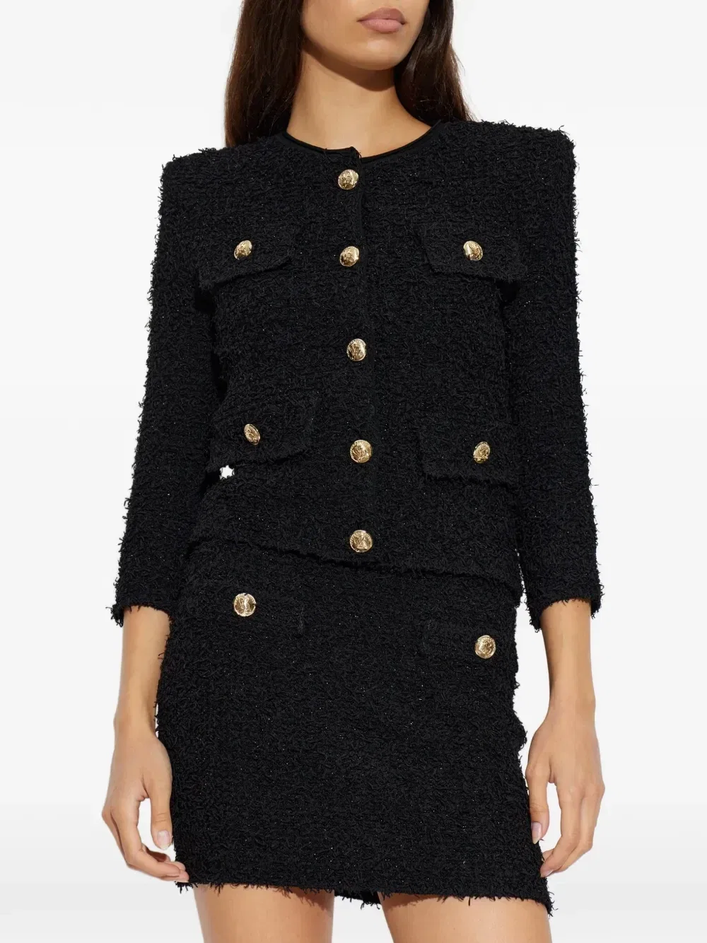 Твидовый жакет с подплечниками BALMAIN, черный — фото 3