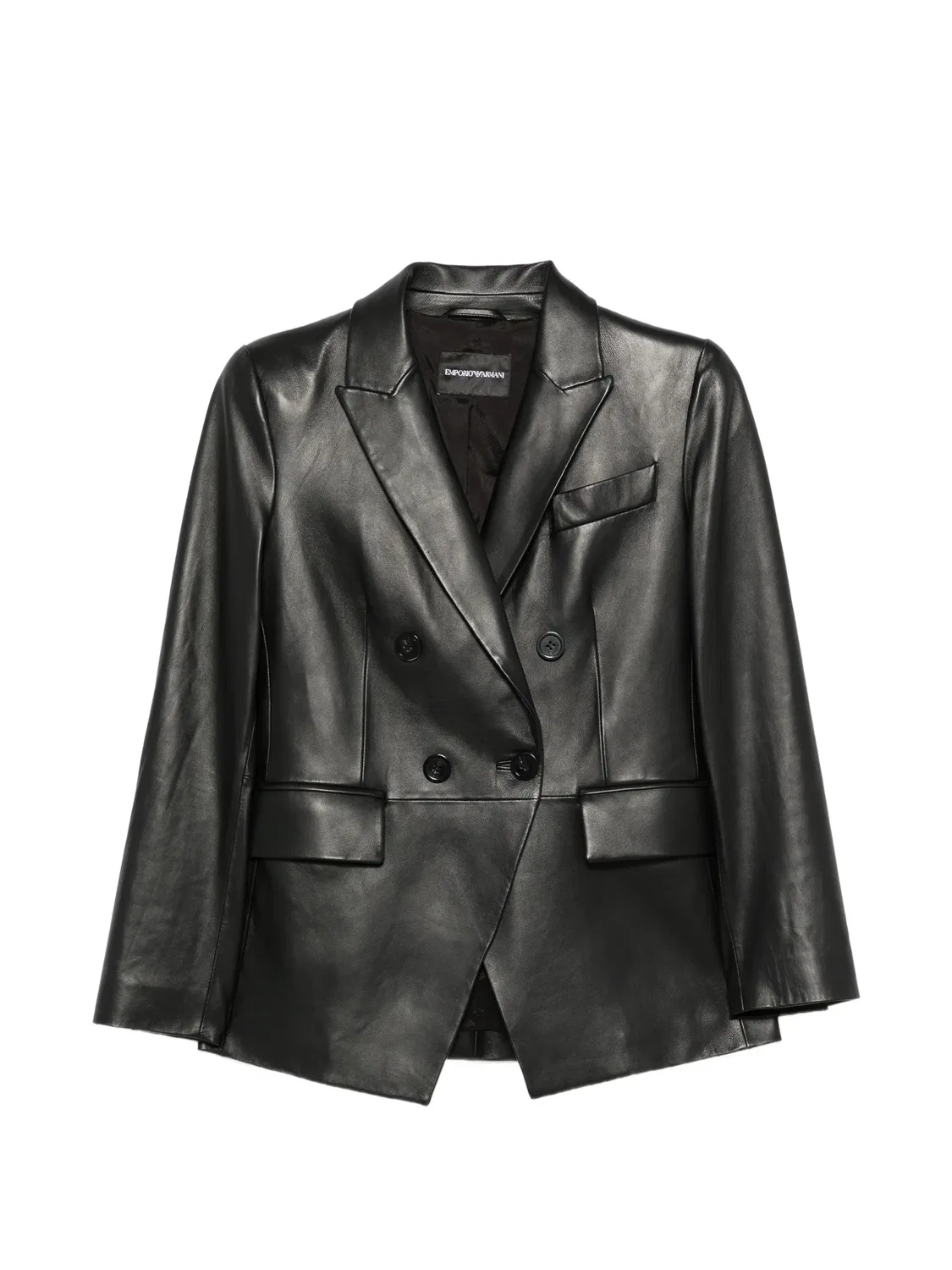 Двубортная кожаная куртка Emporio Armani, черный