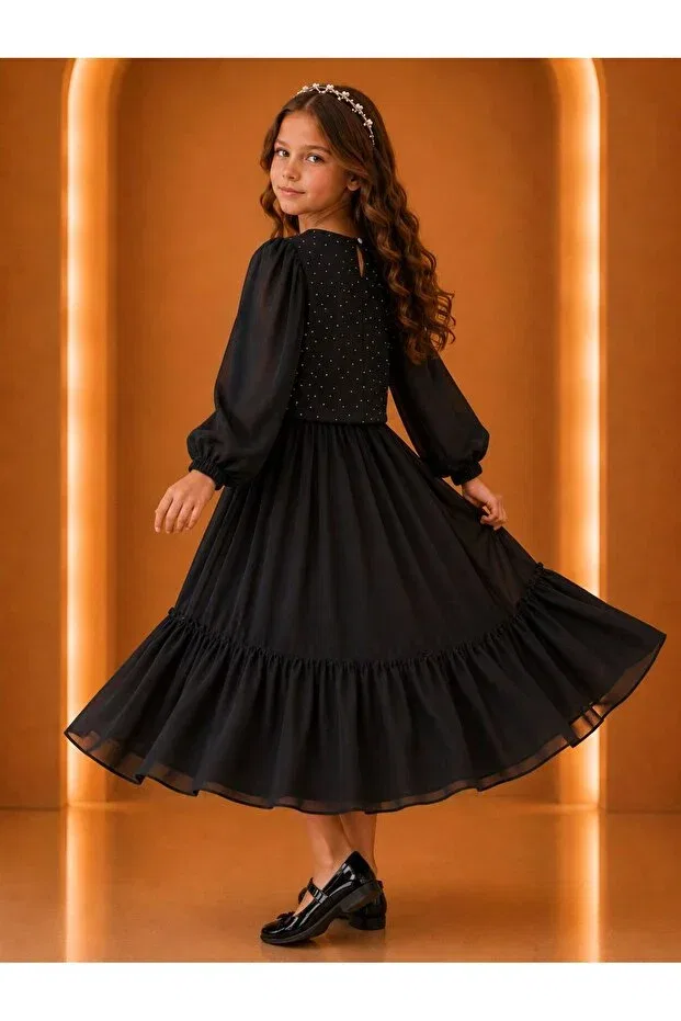 Детское платье для девочек с длинным рукавом Esmagül Kids, Black — фото 4