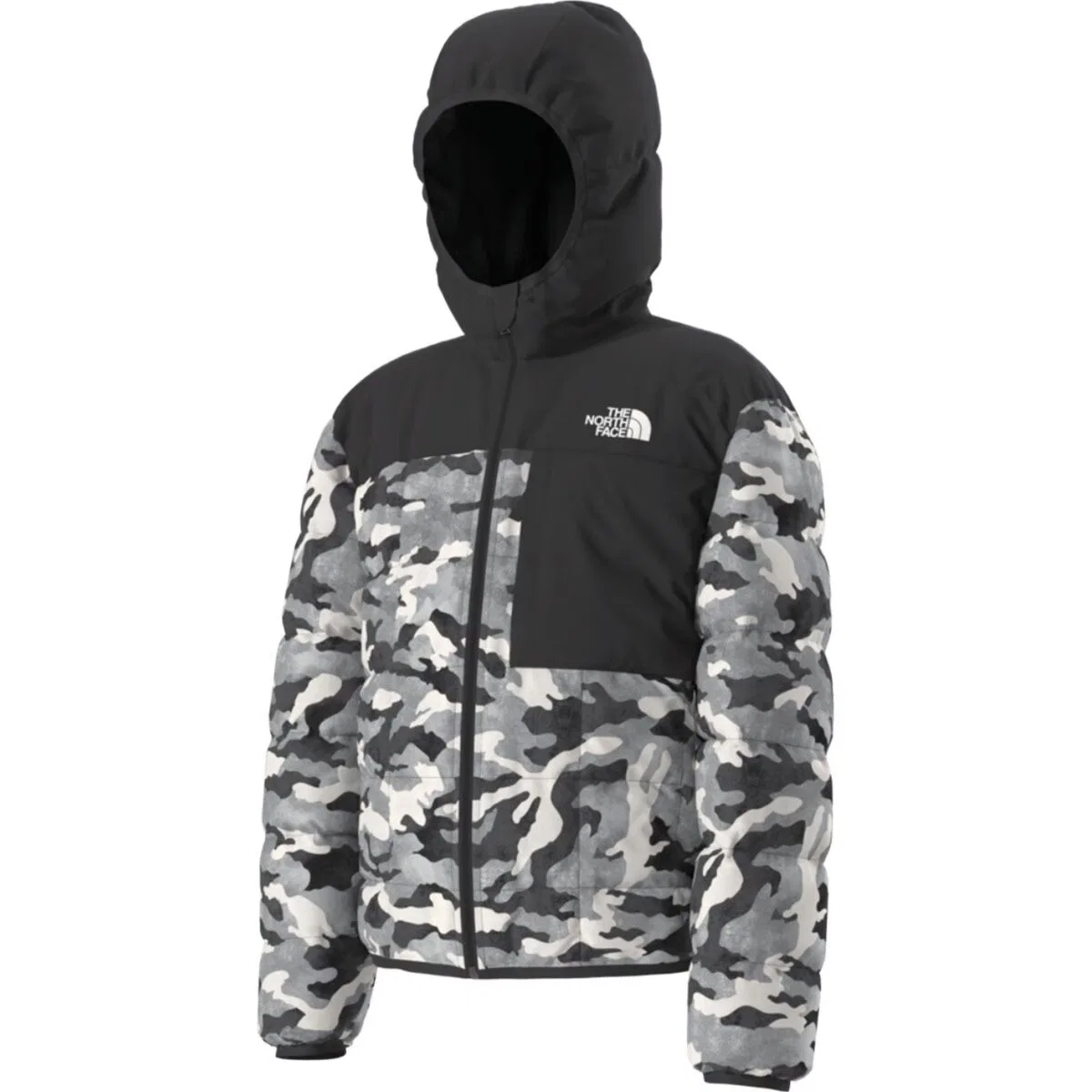 Детская куртка для мальчиков двусторонняя на молнии с капюшоном Reversible Shasta Print Full-Zip Hooded Jacket The North Face, Smoked Pearl Tnf Camo Small Print — фото 4