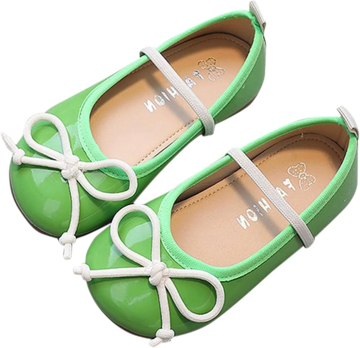 Детские туфли для девочек с бантом из экокожи, Green