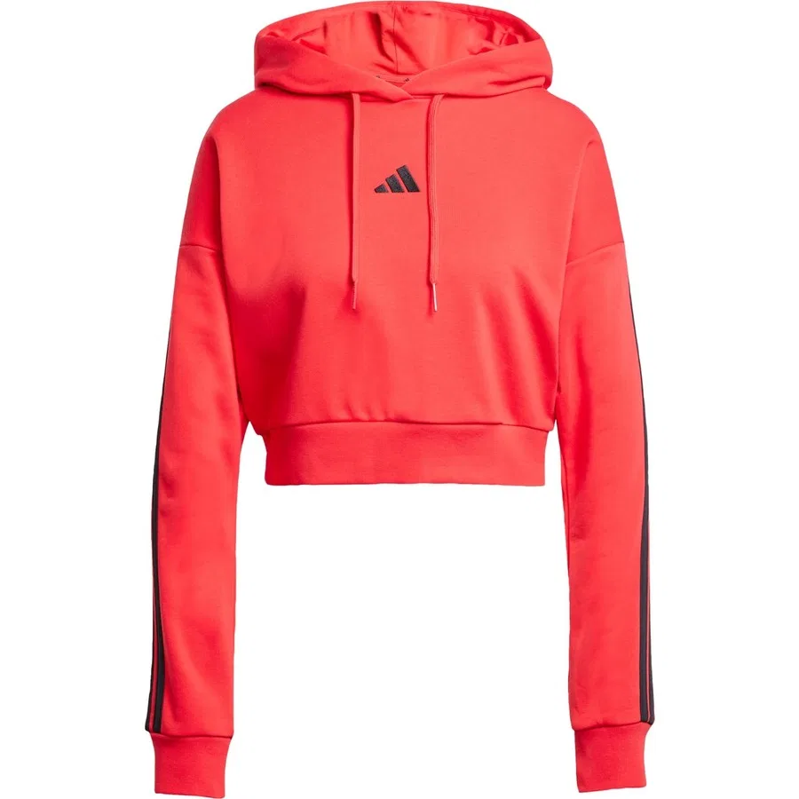 Женский укороченный худи с длинным рукавом и принтом 3-Stripes adidas, Красный — фото 3