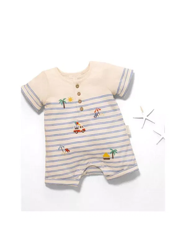Детский комбинезон для мальчиков с коротким рукавом Purebaby, Pacific Mini Stripe — фото 2