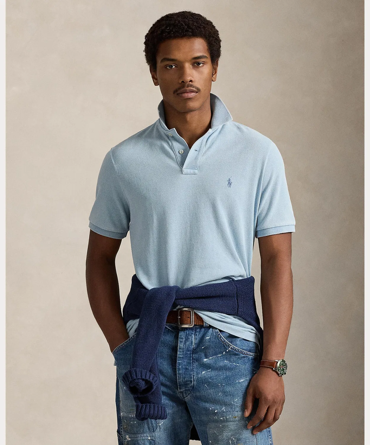Мужская классическая хлопковая футболка-поло с вышивкой POLO RALPH LAUREN, Синий