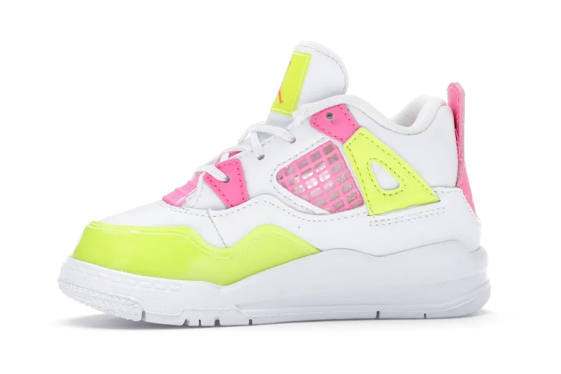 Детские кроссовки с цветными акцентами Jordan 4 Retro, White/Lemon Venom-Pink Blast — фото 3