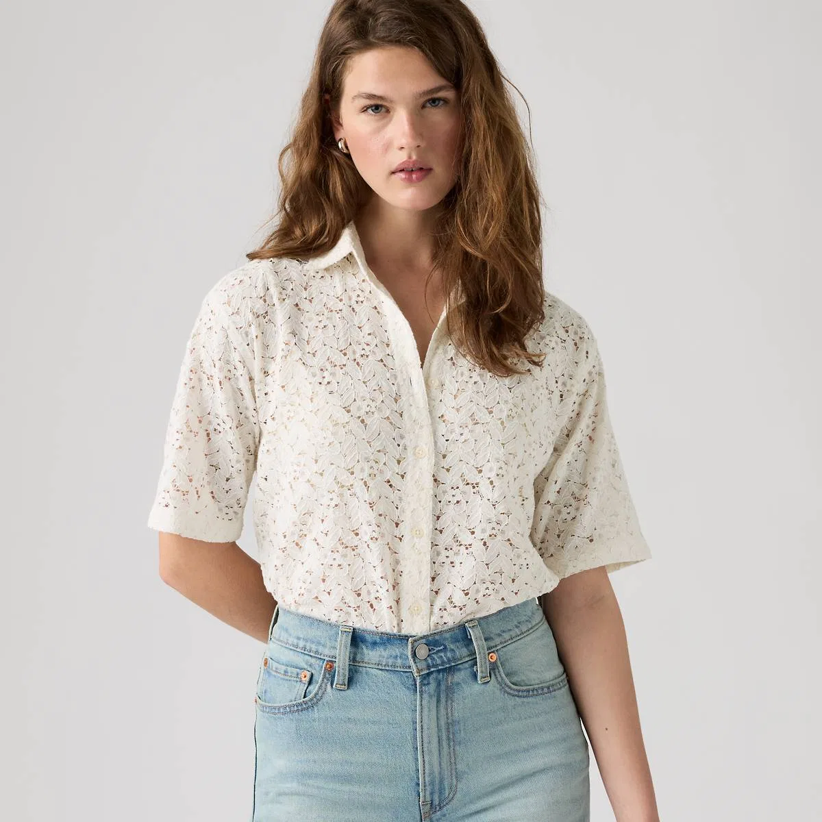 Рубашка-Бойфренд Harlie с короткими рукавами, кружевом и пуговицами Levi's, Egret - White