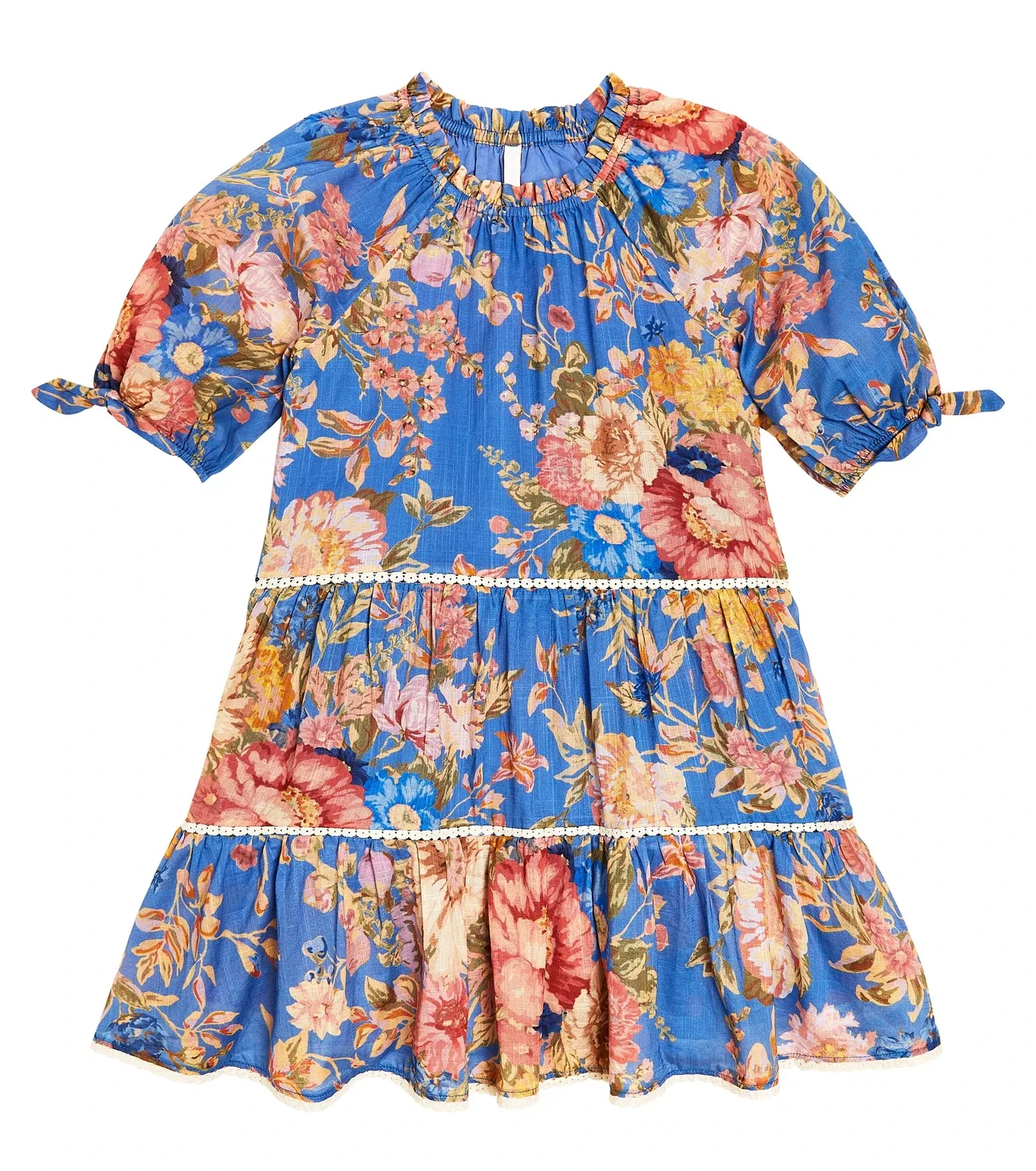 Платье хлопковое с цветочным узором Zimmermann Kids, синий