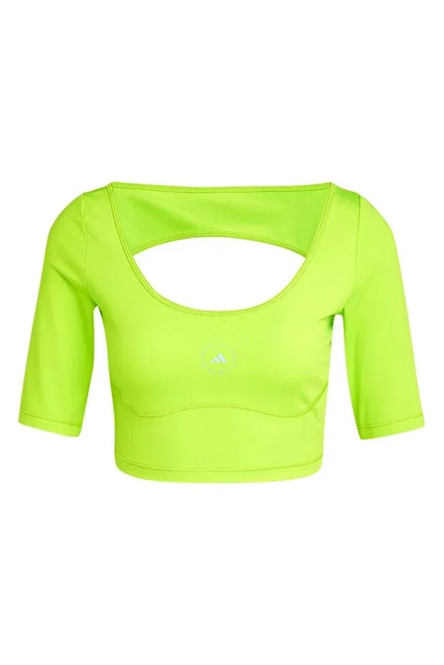 Женская джинсовое укороченное футболка Adidas, Green — фото 2