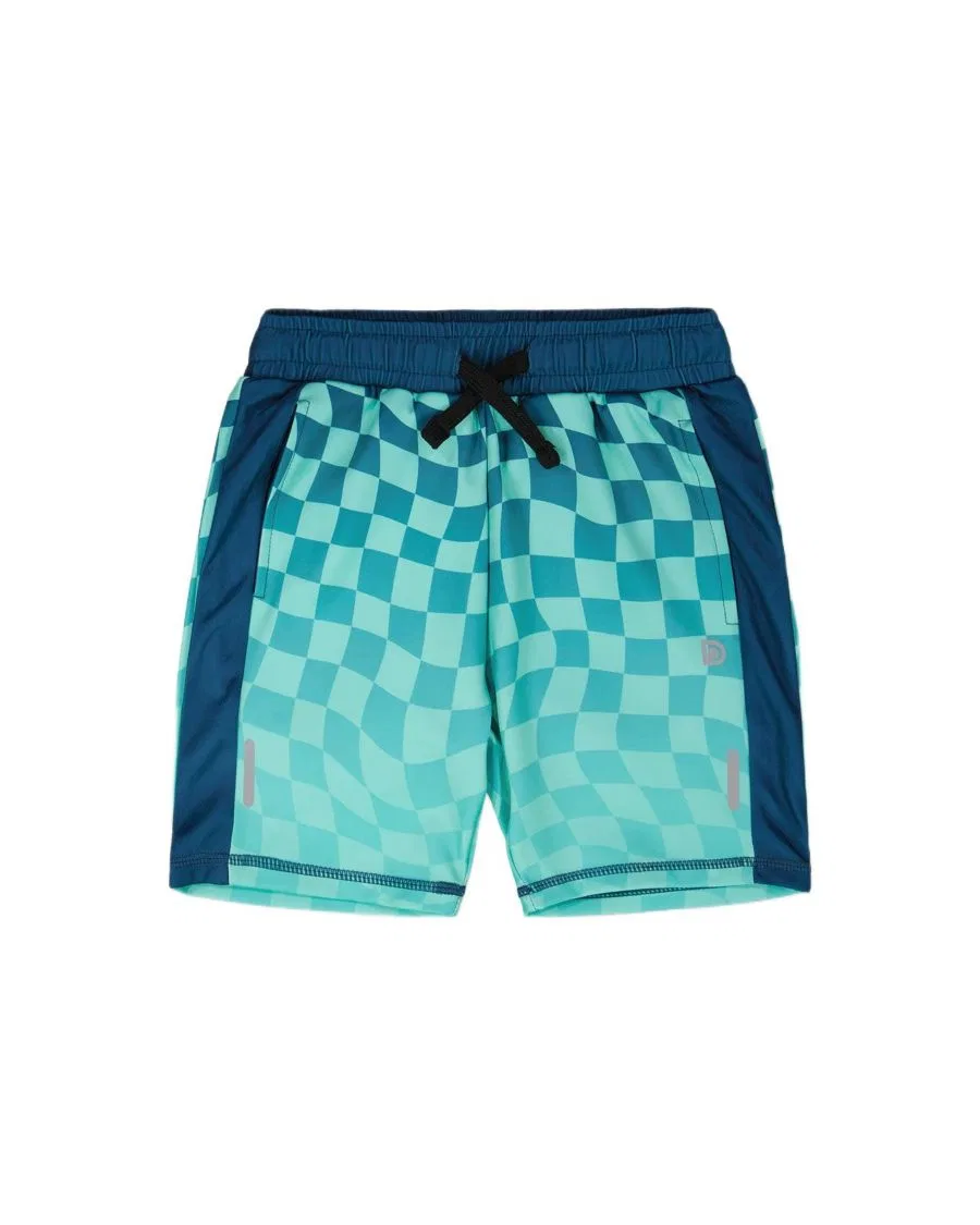 Спортивные шорты с принтом в клетку Deux par Deux, Teal Printed Checkerboard