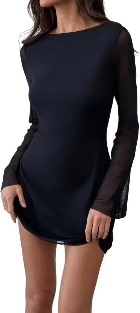 Женское мини-платье с открытой спиной и галстуком Mesh, Black