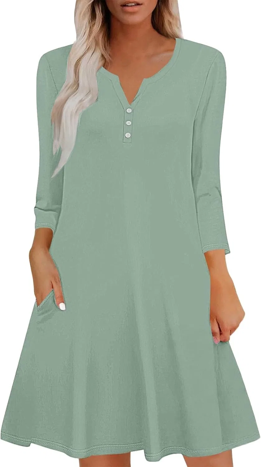 Женское летнее платье A-силуэта с 3/4 рукавом, Light Green
