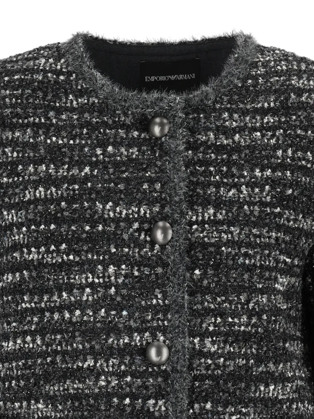 Твидовый жакет с бахромой EMPORIO ARMANI, черный — фото 4