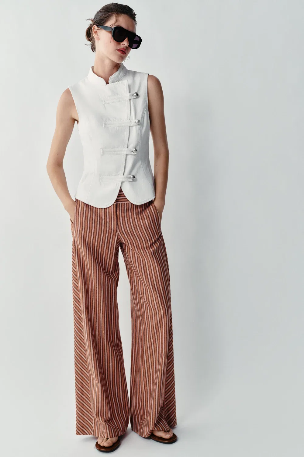 Брюки с широкими штанами в металлическую полоску ZARA, Multicoloured