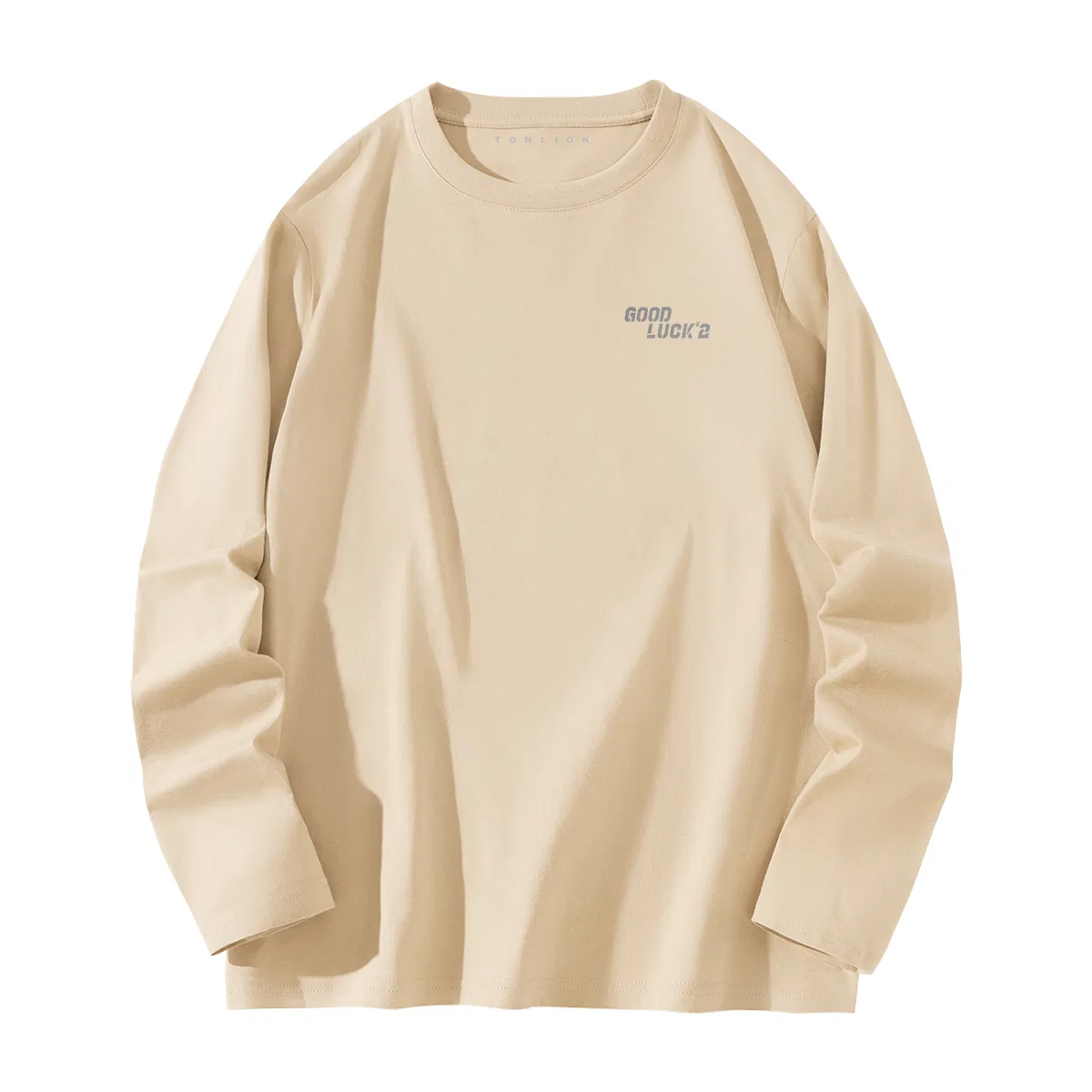 Детская футболка с длинным рукавом Tonlion, Цвет: 100% Cotton Khaki (Double Luck Chest Logo)