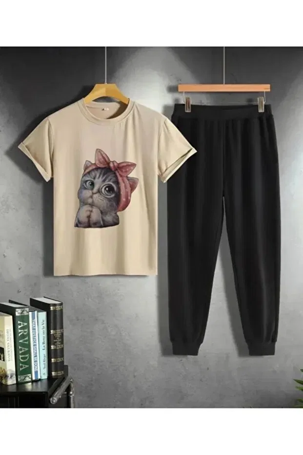 Детский комплект футболки и брюк с принтом кота Daxis Sportwear Company, Bone