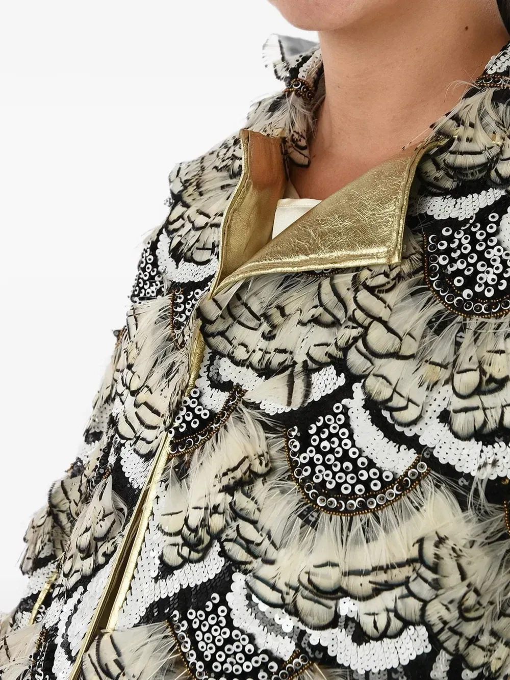 Пальто с пайетками и отделкой из перьев Dsquared2, бежевый — фото 4