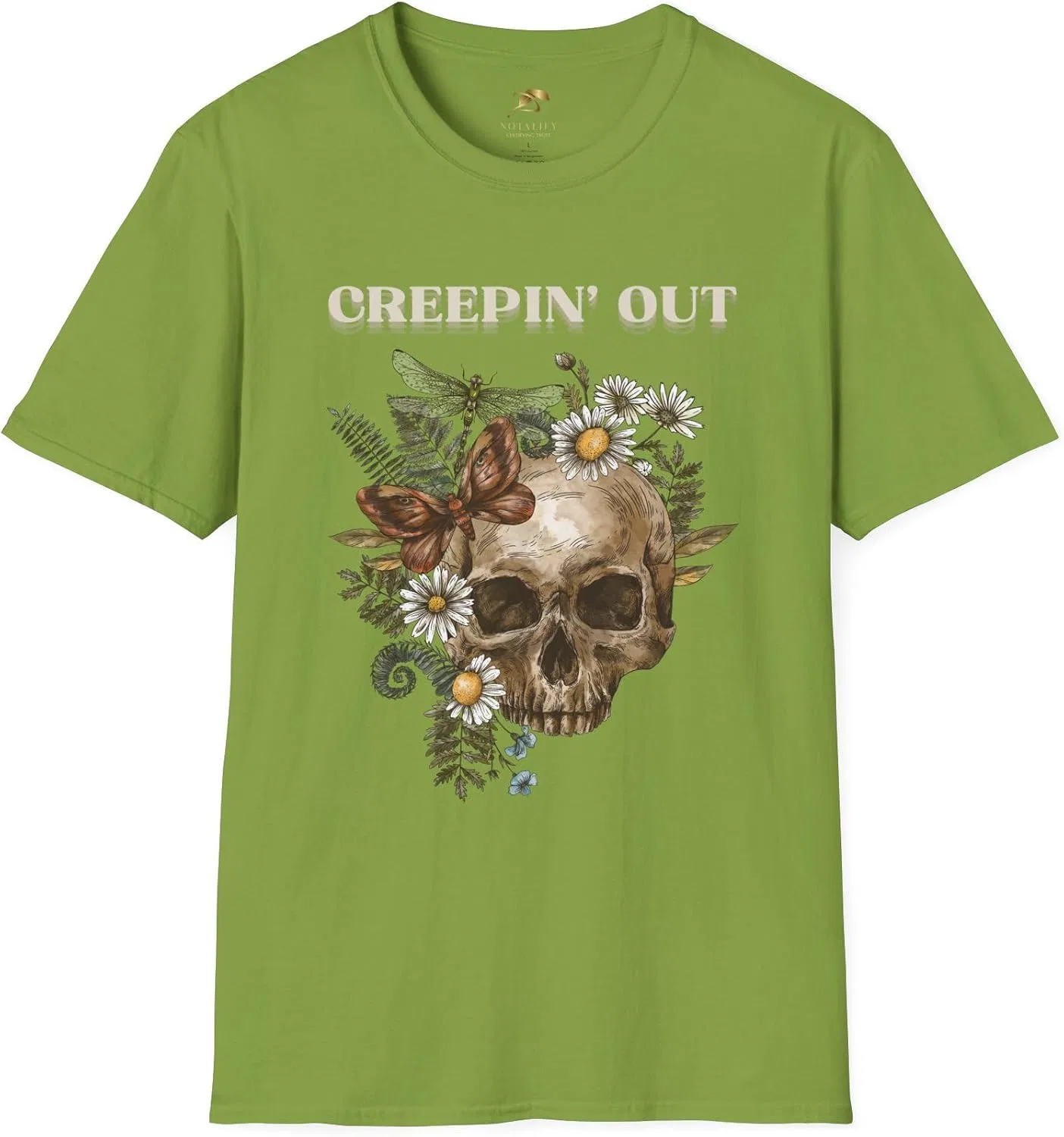 Женская футболка с принтом Creepin' Out Halloween Skull, Kiwi