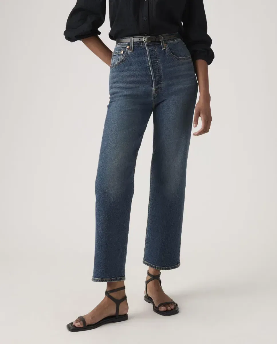 Женские джинсы прямого кроя с потертостями Ribcage Straight Ankle Levi's, Azul — фото 3