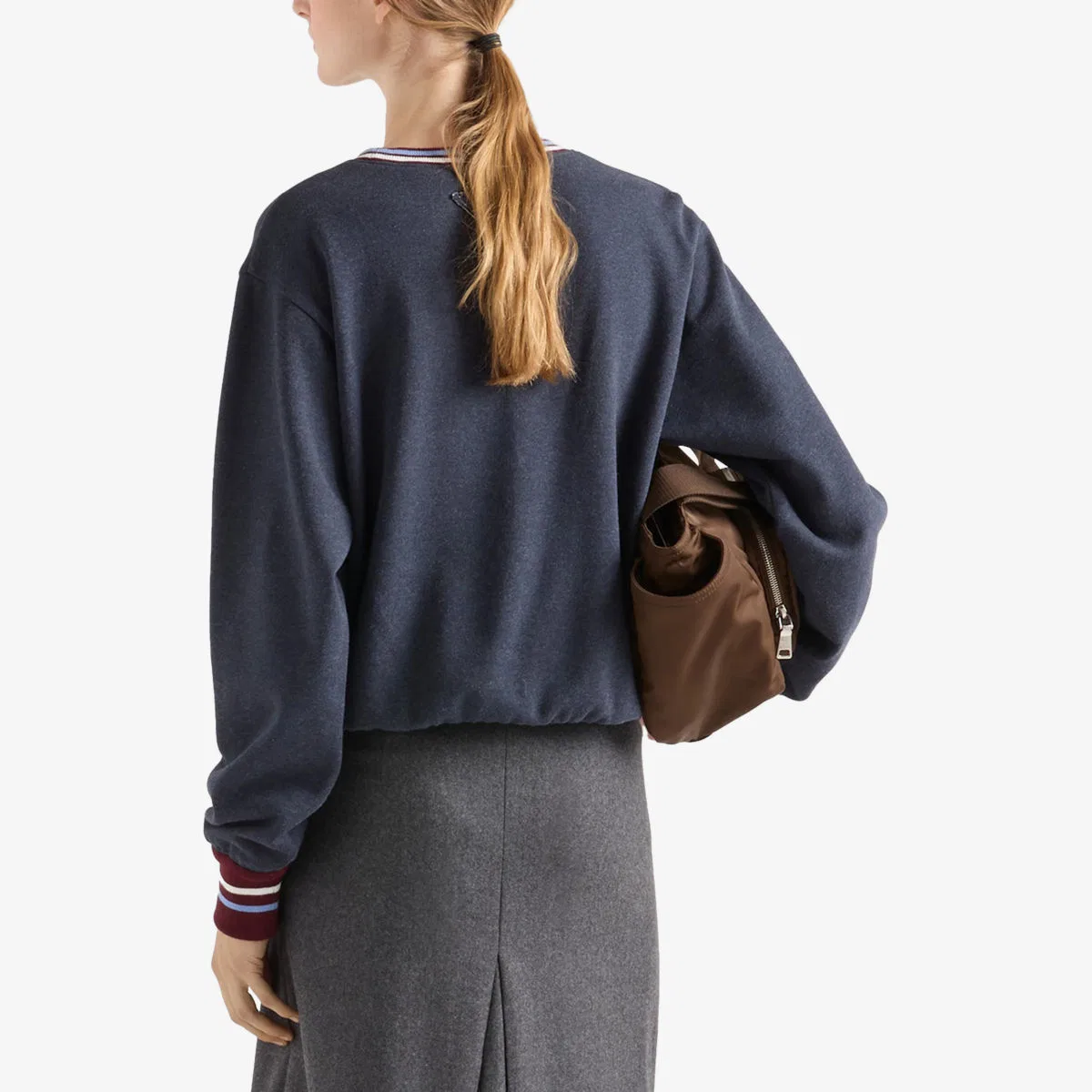 Хлопковая флисовая толстовка с вышитым логотипом Prada, синий — фото 4