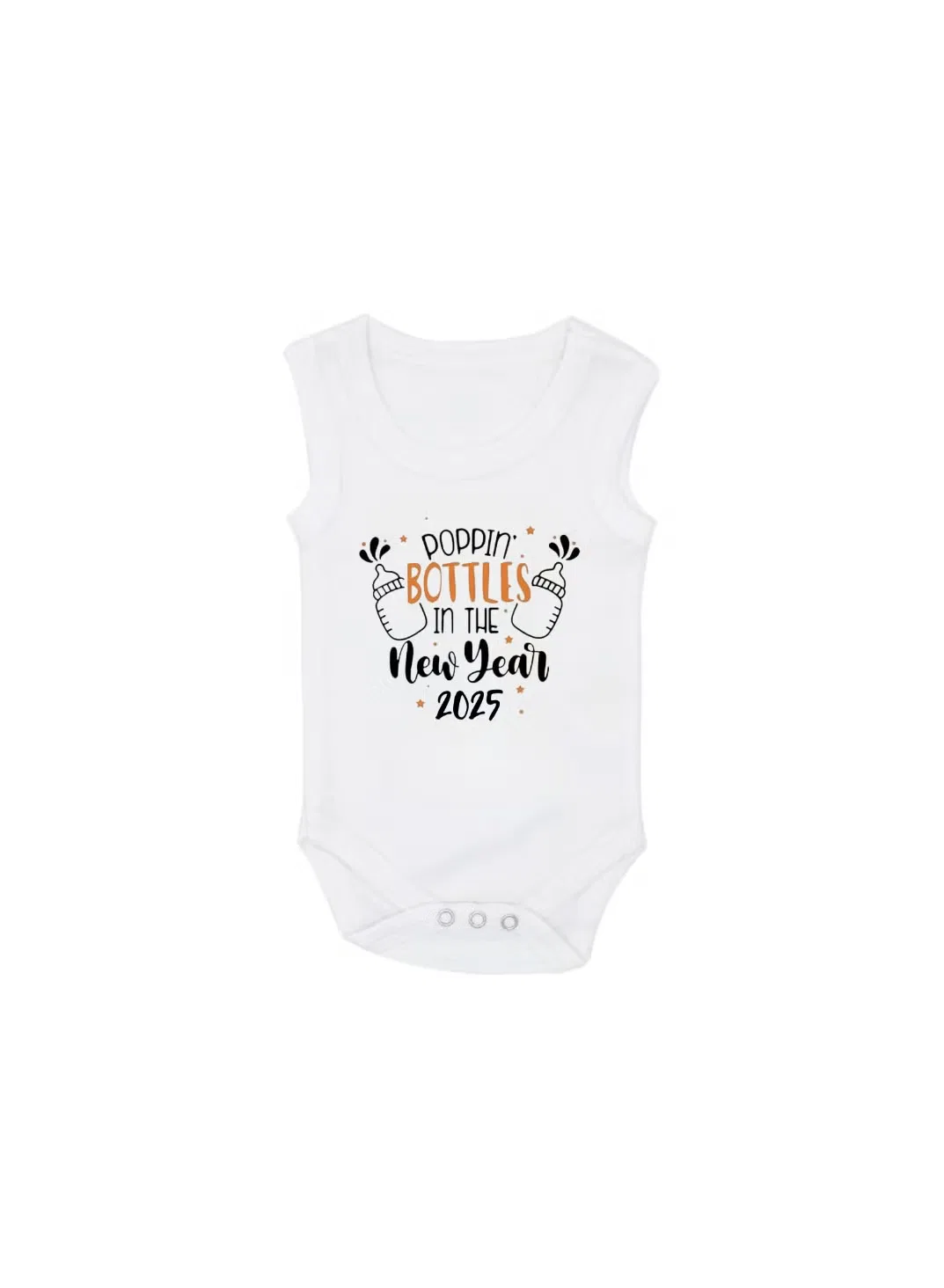 Боди-комбинезон без рукавов с принтом Happy 1st New Year Printshop4Me, белый