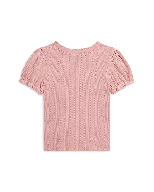 Детский топ с принтом Pointelle Knit Cotton Boxy Tee Ralph Lauren, розовый — фото 4